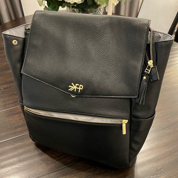 Freshly Picked Original Diaper Bag - Black Vegan Leather with Gold Metal - Picture 2 of 9